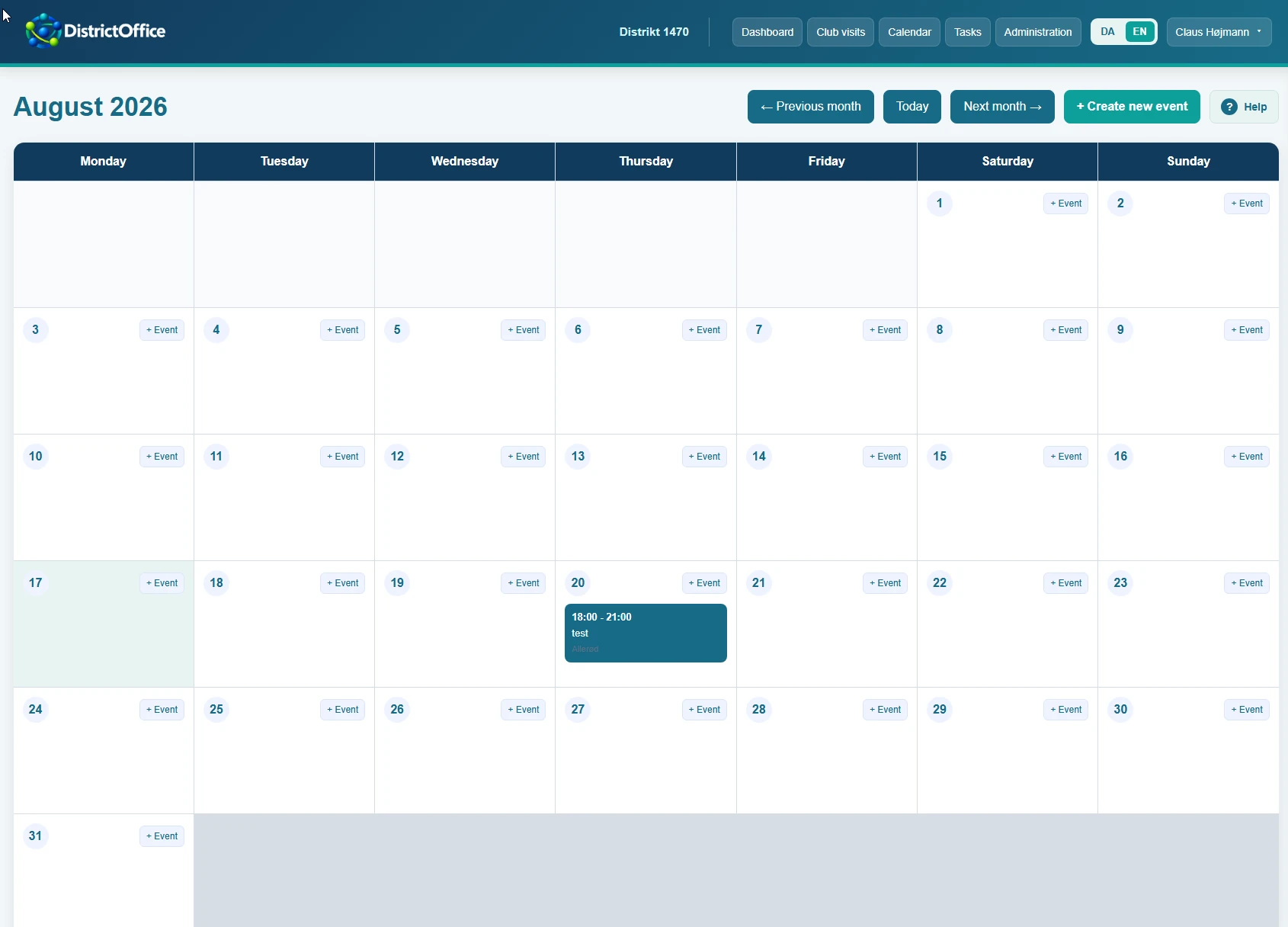 DistrictOffice monthly calendar