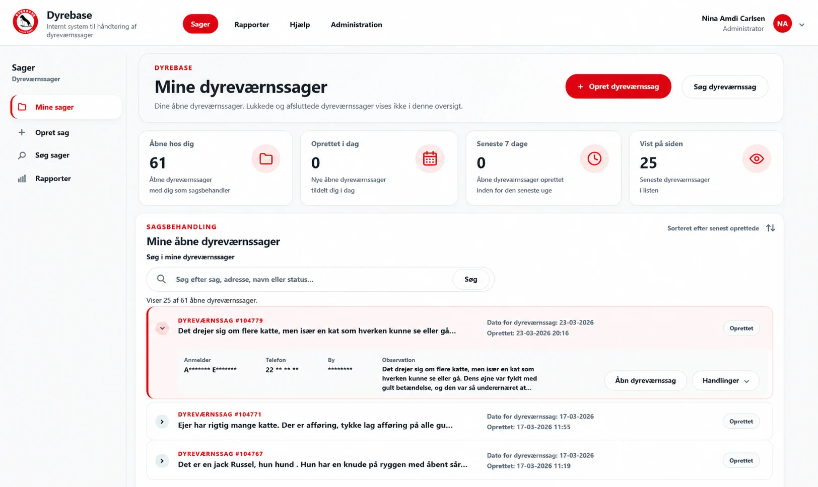 Anonymiseret visning af Dyrebase 2026